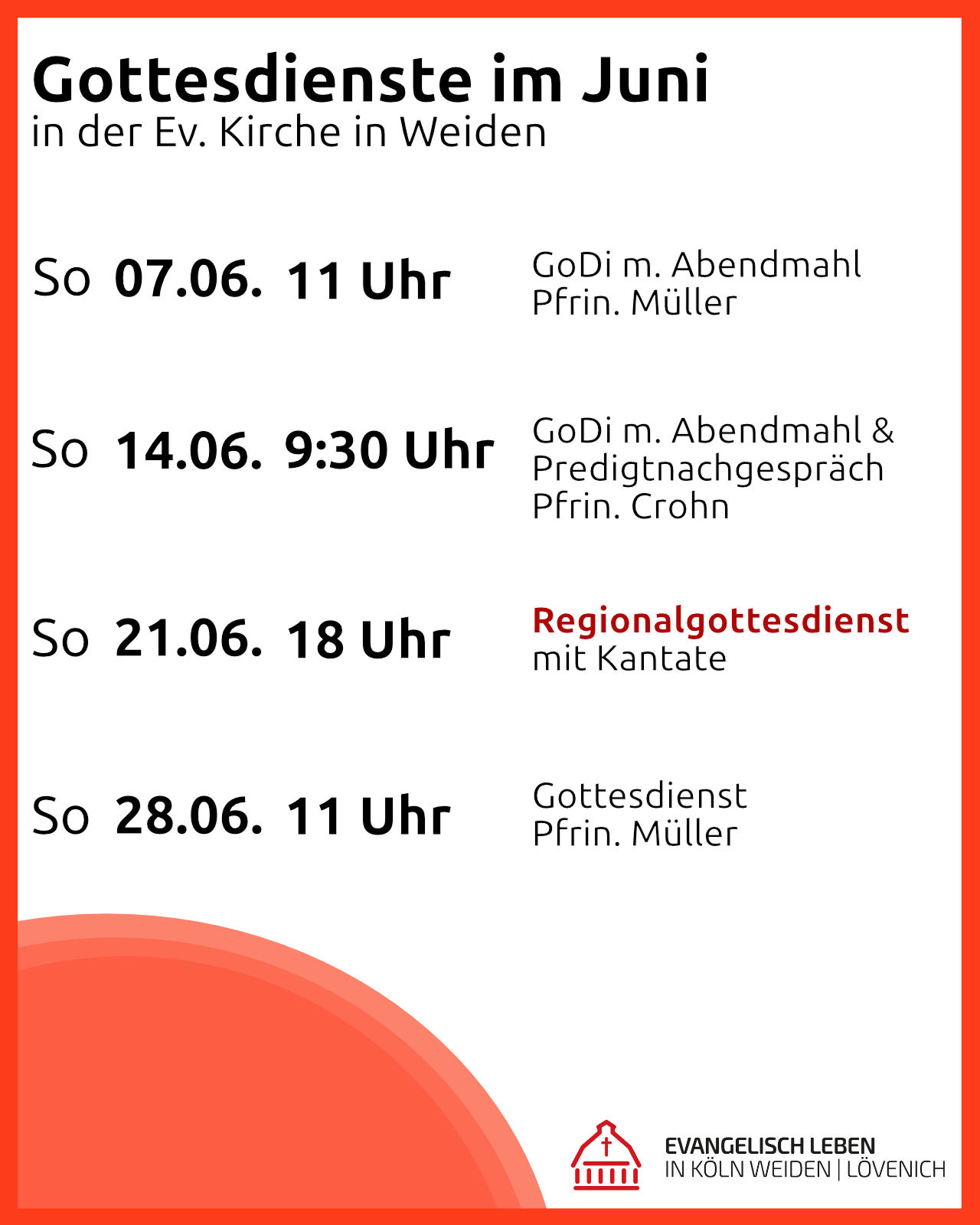 Gottesdienste Juni in Weiden