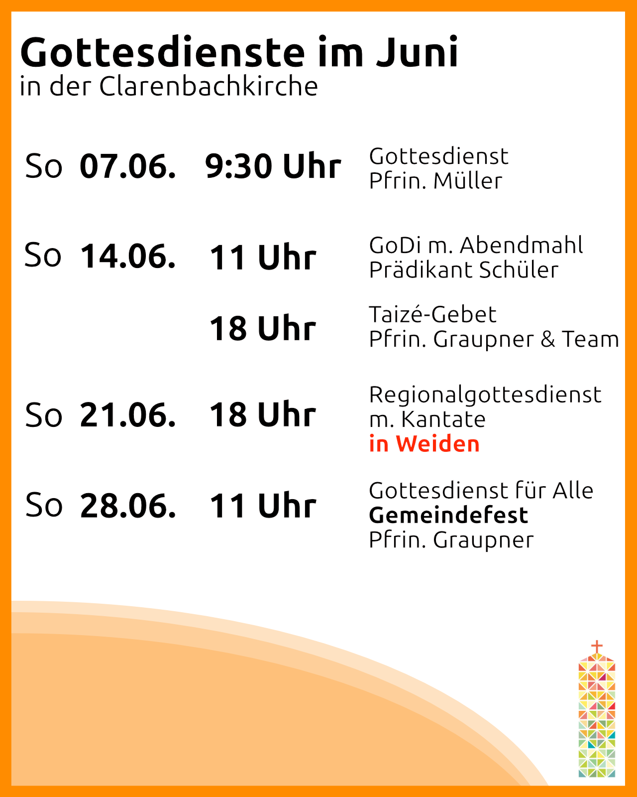 Gottesdienste im Juni