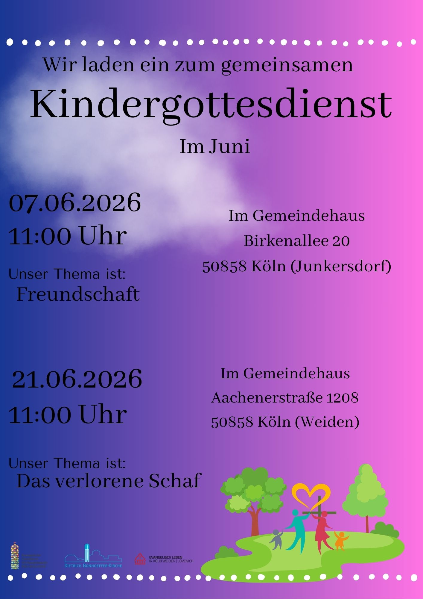Gemeinsame Kindergottesdienste im Juni