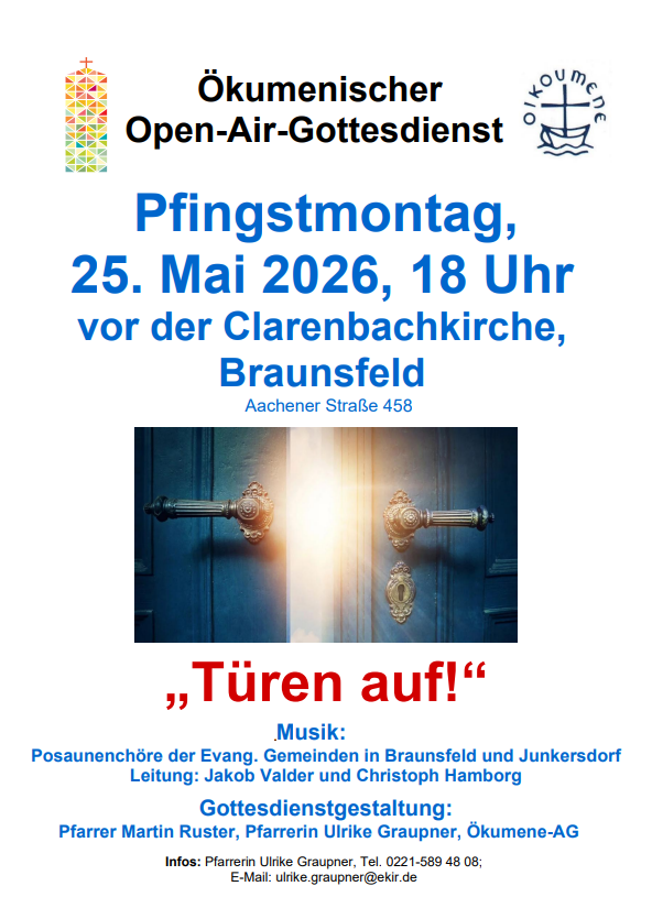 Ökumenischer Open-Air-Gottesdienst am 25. Mai 2026 vor der Clarenbachkirche